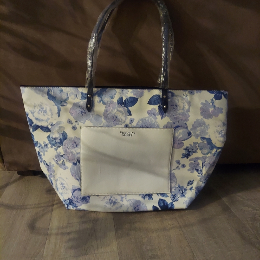 Victoria's Secret White and Blue Floral Tote